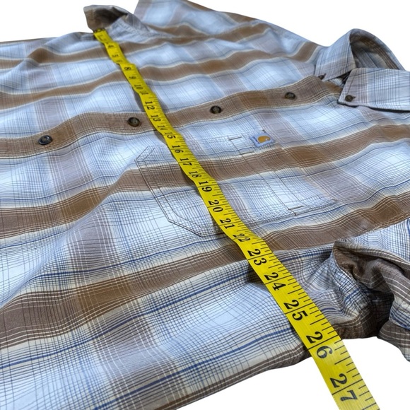 Carhartt Men's Plaid Brown and White Short Sleeve Shirt, 2XL / XXL - Picture 6 of 8